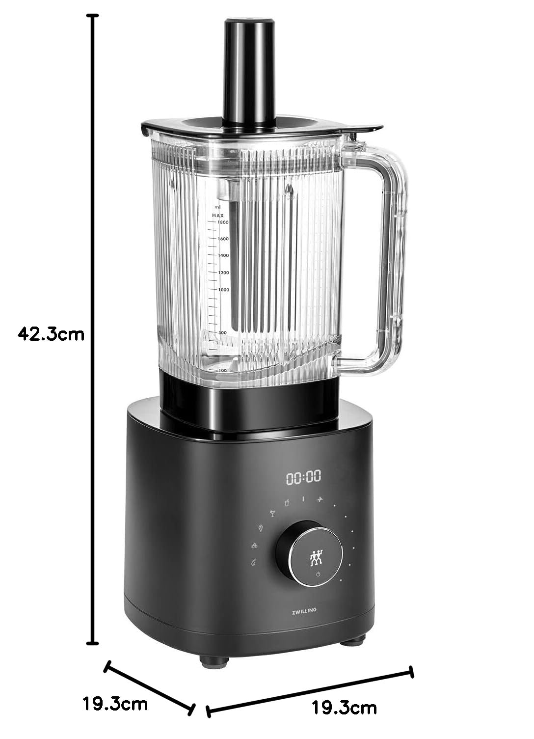 ZWILLING ENFINIGY wysokowydajny mikser stojący 1,8 litra, mikser z ostrzem ze stali nierdzewnej i silnikiem o wysokiej wydajności 1600 W, czarny