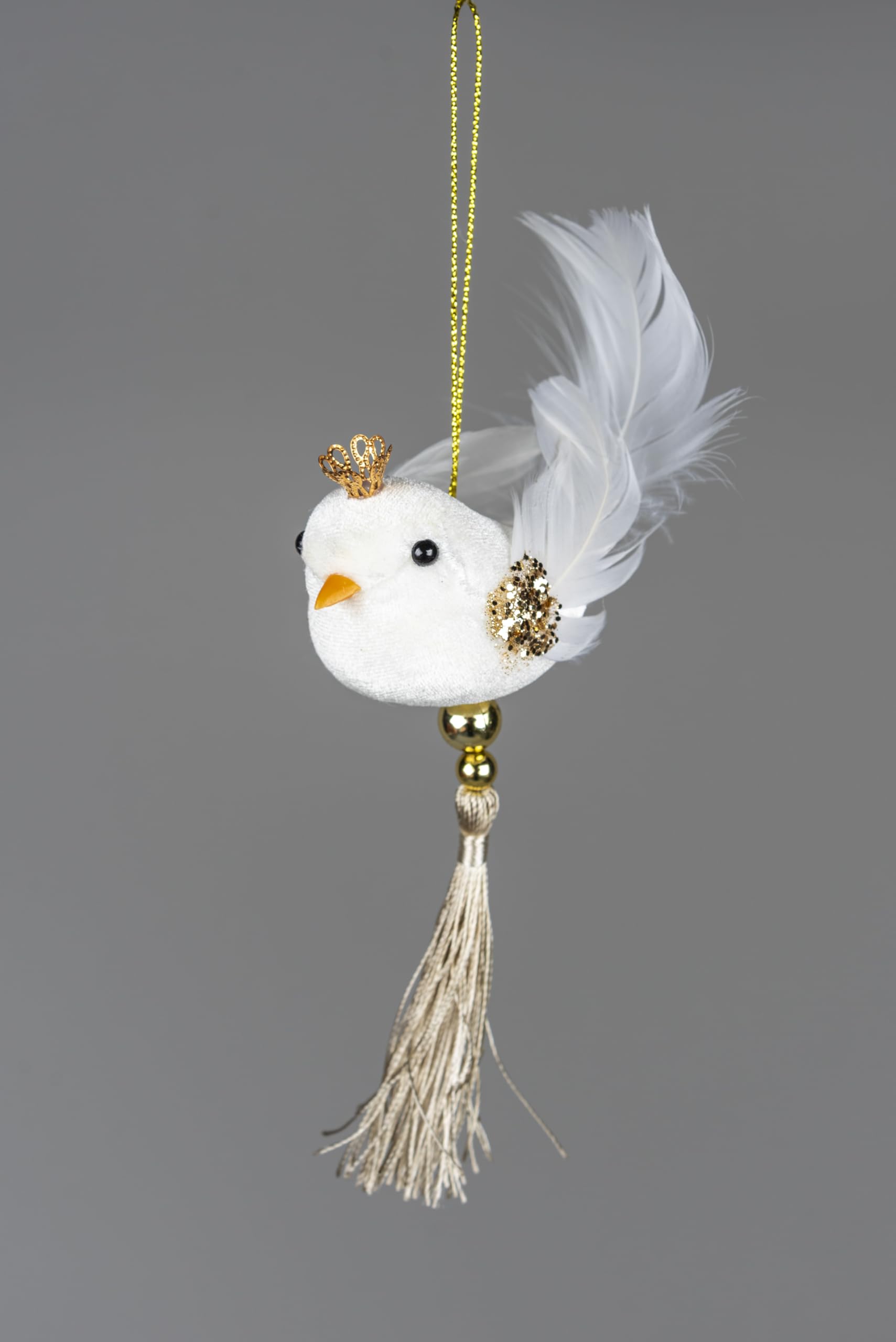 Shatchi Robin White Bird 7X13cm - Christmas Tree Hanging Decorations Festive Decorative Ornaments Fairy Tale Themed Xmas Tree Pendant