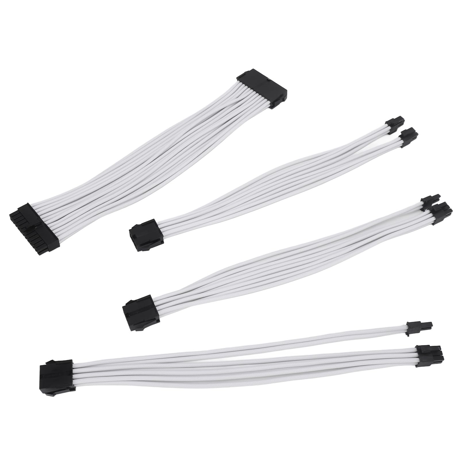 4 Unidades de Cables de extensión de alimentación PSU de 18 AWG, con Funda de Nailon de 30 cm, de 24 Pines ATX y 4+4 Pines para CPU, así como de 6+2 Pines para GPU PCIE; Cable de (Blanca)