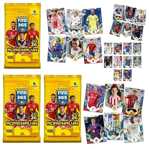 Grandor Panini FIFA 365 Adrenalyn XL 2026 Soccer Trading Cards Bundle – 3 Packs (18 Cards) + 1 Limited Edition Card – Authentic Collectible Trading Cards