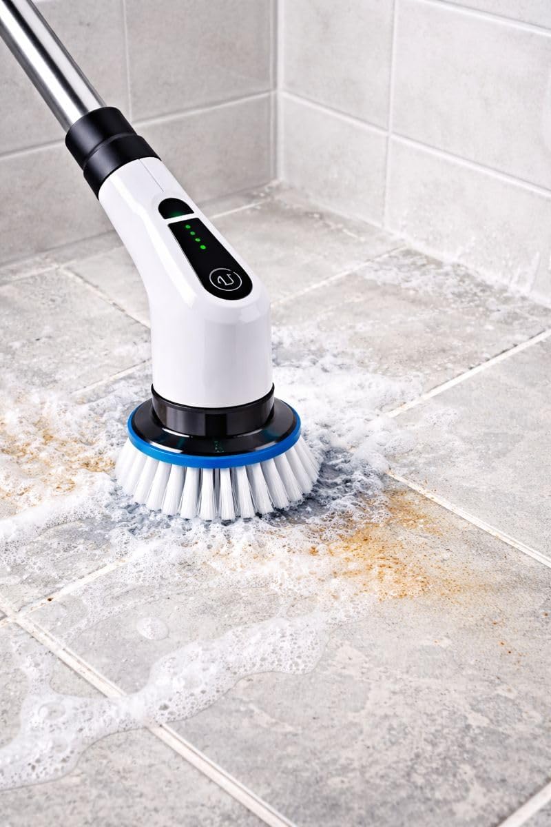 Electric Spin Scrubber, Cordless Cleaning Brush Scrubber for Home, 6 Replaceable Brush Heads-90Mins Work Time, 2 Speeds for Bathroom Shower Bathtub Glass Car