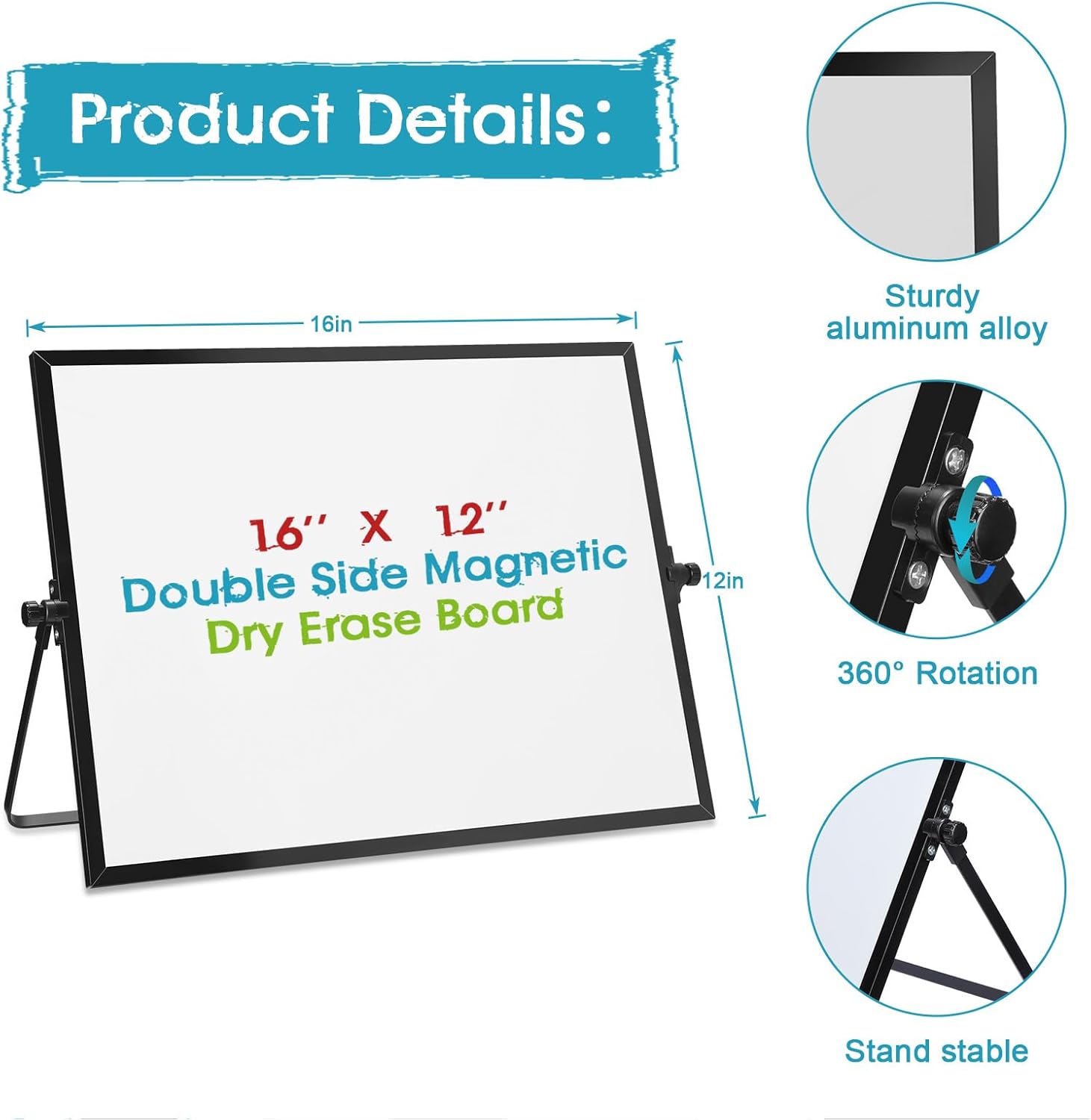 3 Pcs Dry Erase Whiteboard 16" x 12" Desktop Whiteboard Calendar Double Sided Magnetic White Board Dry Erase Board with Stand Portable Planning Panels for Home Office School to Do List (Black Frame)