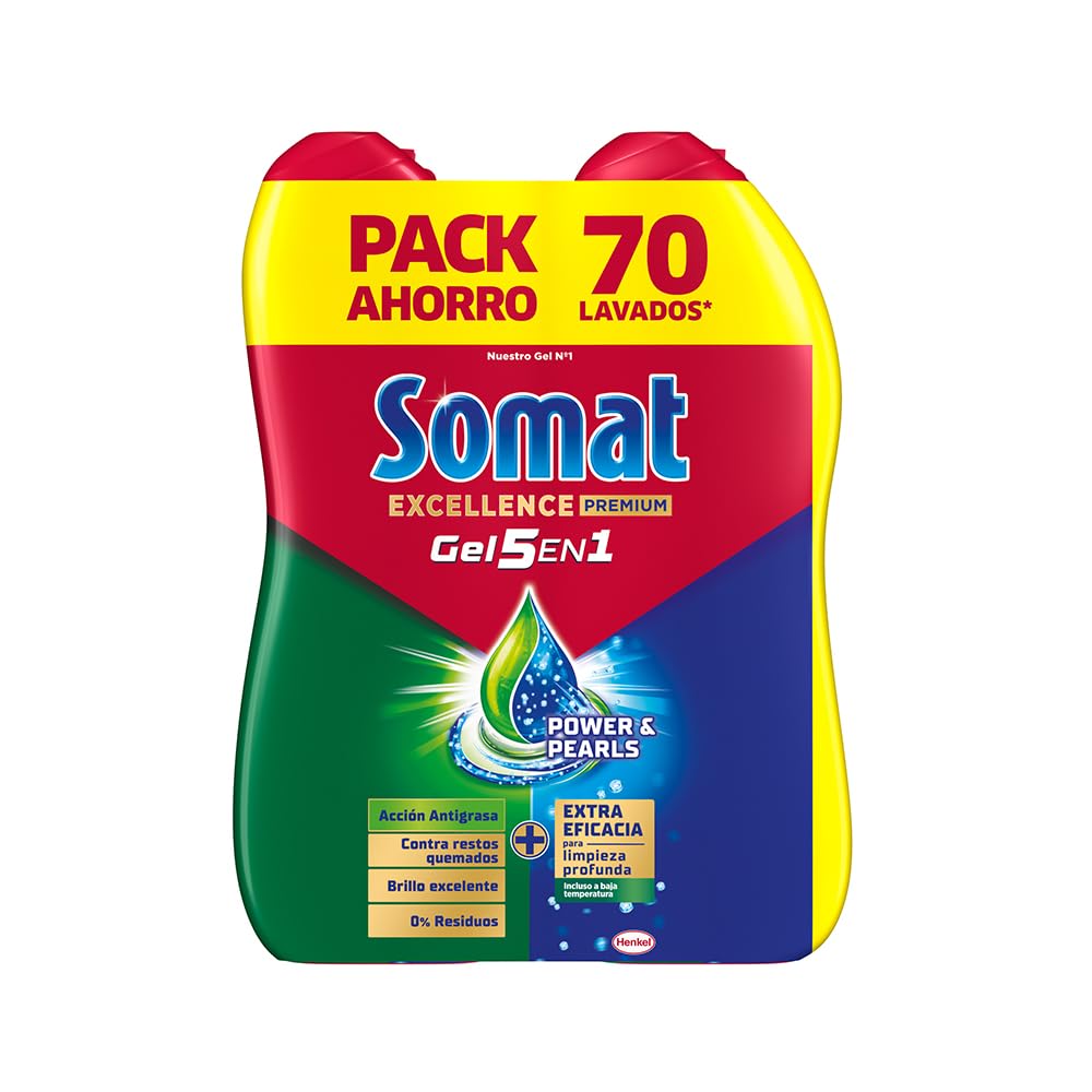 Somat Excellence Gel Anti-Grasa (70 lavados), detergente lavavajillas desengrasante, lavavajilla líquido automático en botella, jabón para platos con desengrasantes activos