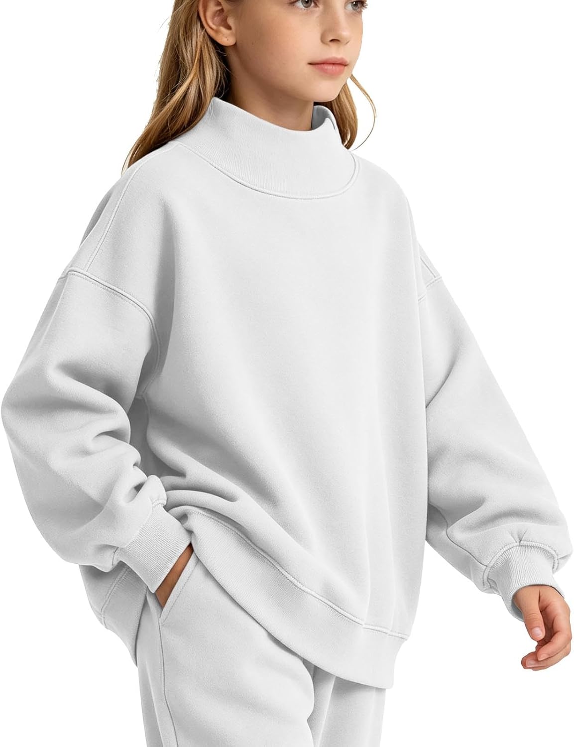 Kids Mock Neck Fleece Sweatshirt Warm Pullover Cute Fall Winter Tops