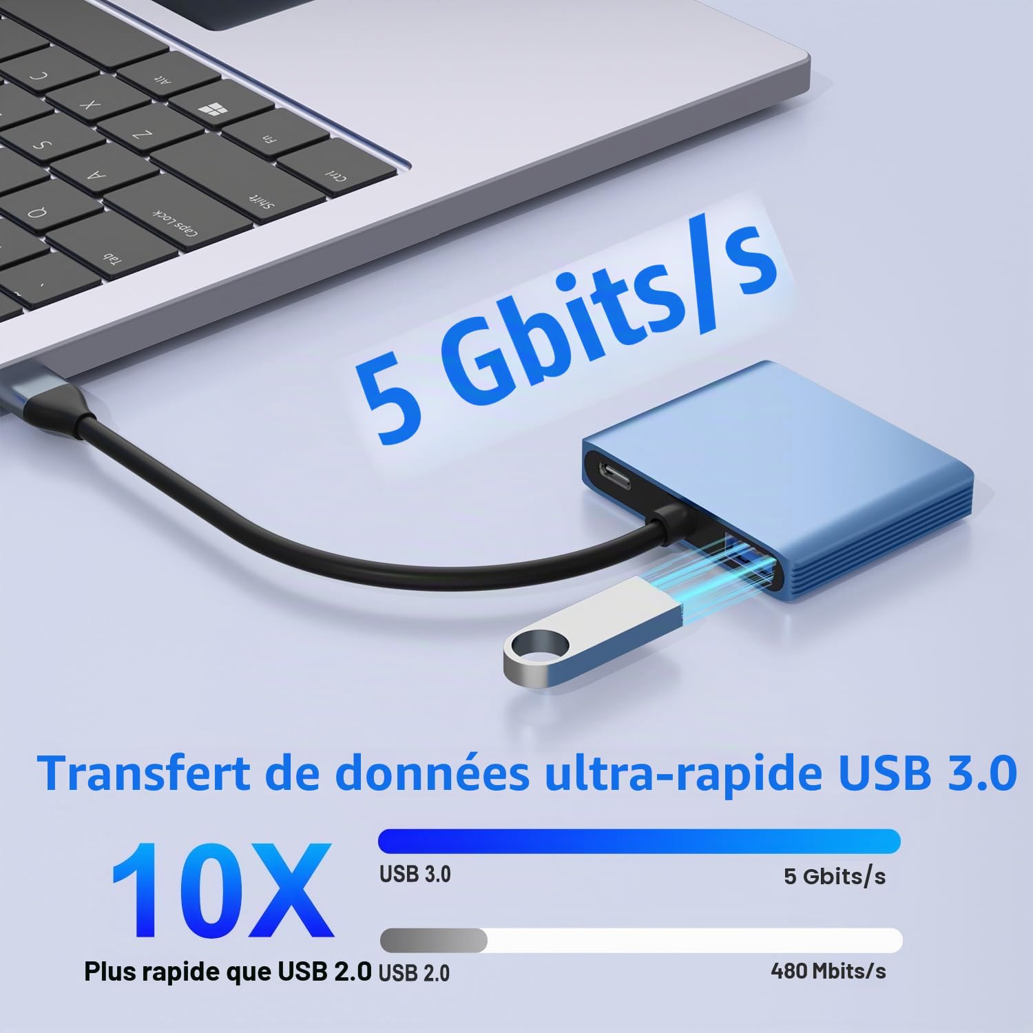 Adaptateur répartiteur USB C vers double DisplayPort 4K @ 30 Hz, adaptateur double moniteur pour écran étendu avec 2 DisplayPort/USB 3.0/100 W PD Charge rapide, compatible avec MacBook/HP/Dell/Lenovo