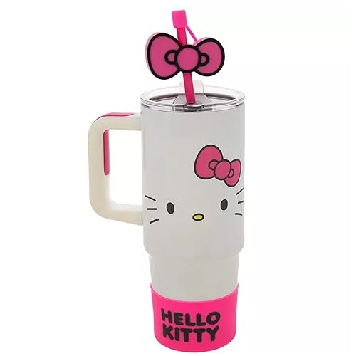Hobby Lobby Hello Kitty Stainless Steel Tumbler with Straw, Grip Base, 30 Oz, White, Pink, Gray & Yellow
