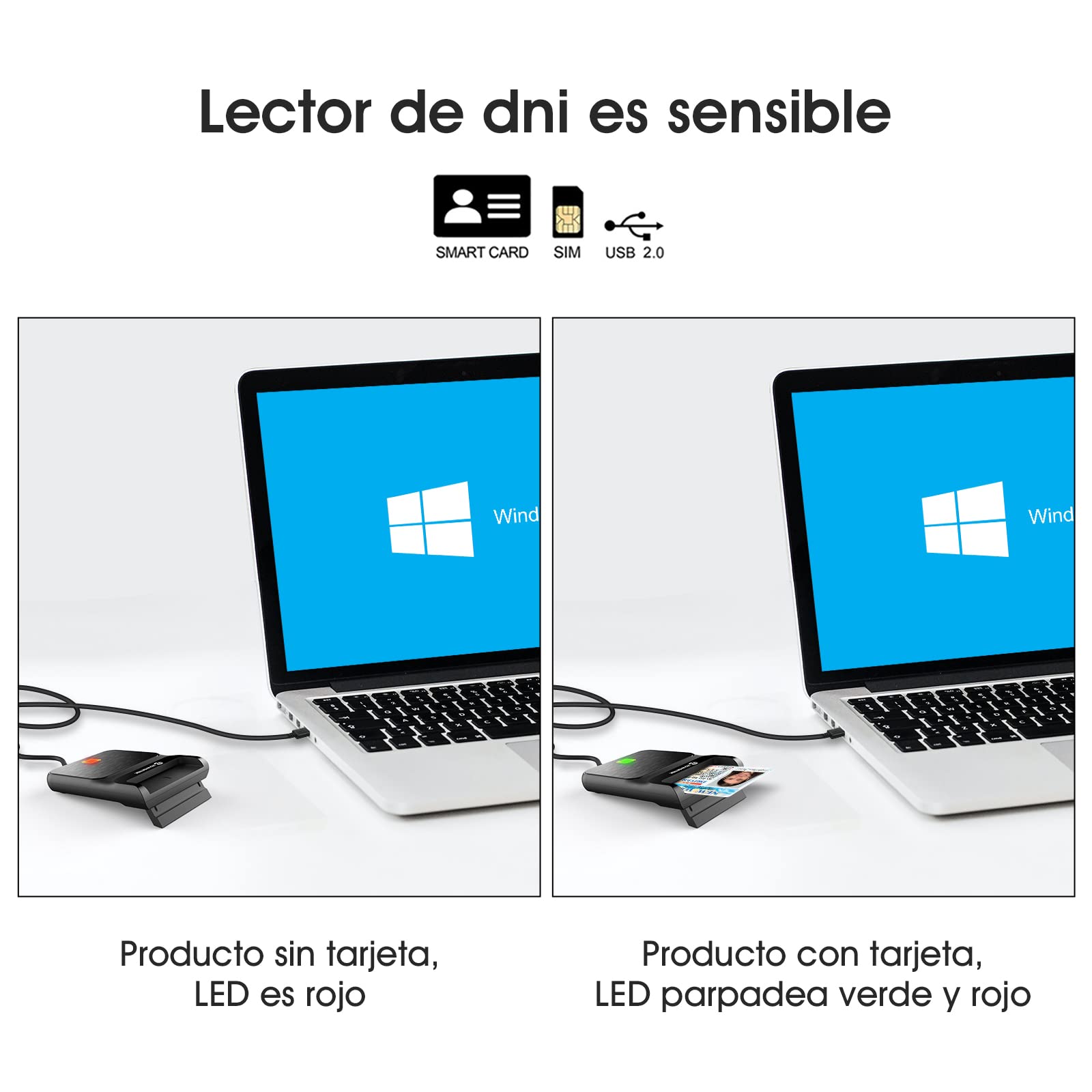 ZOWEETEK Lector dnie electronico,Lector dnie,Compatible con Todas Las Tarjetas de DNI