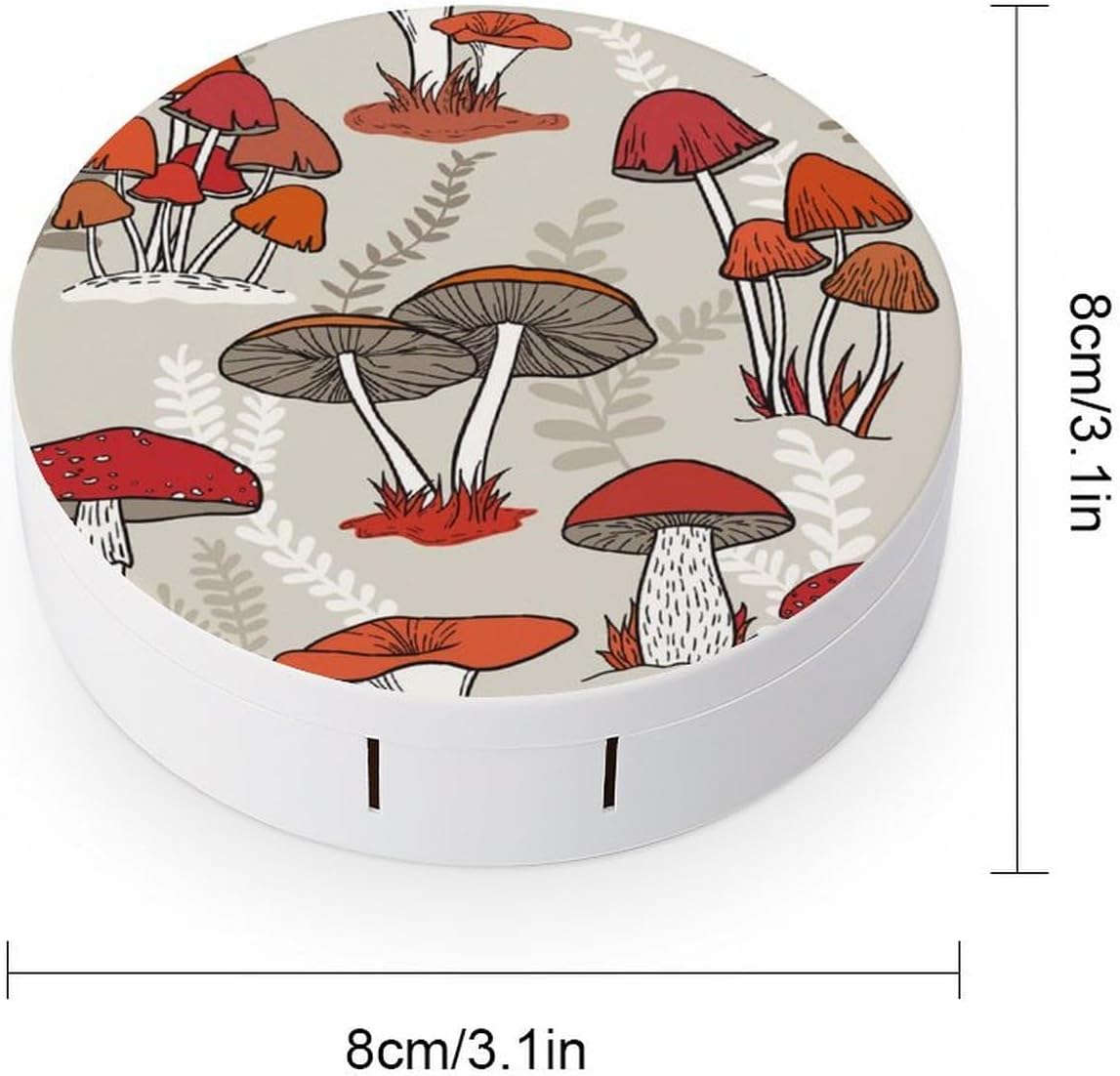 Red Mushrooms Contact Lens Case,Compact Portable Circle Contacts Lenses Case with Mirror Tweezers Contacts Lenses Container for Travel Daily Life