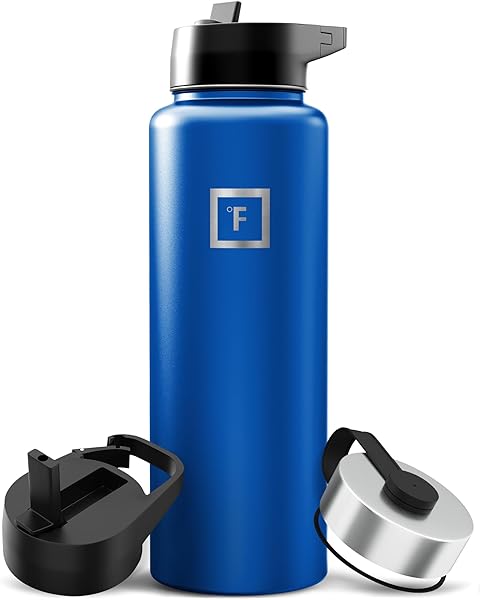 IRON °FLASK Camping & Hiking Hydration Flask with Straw, Wide Mouth Insulated Stainless Steel Sports Water Bottle - 40 oz Twilight Blue