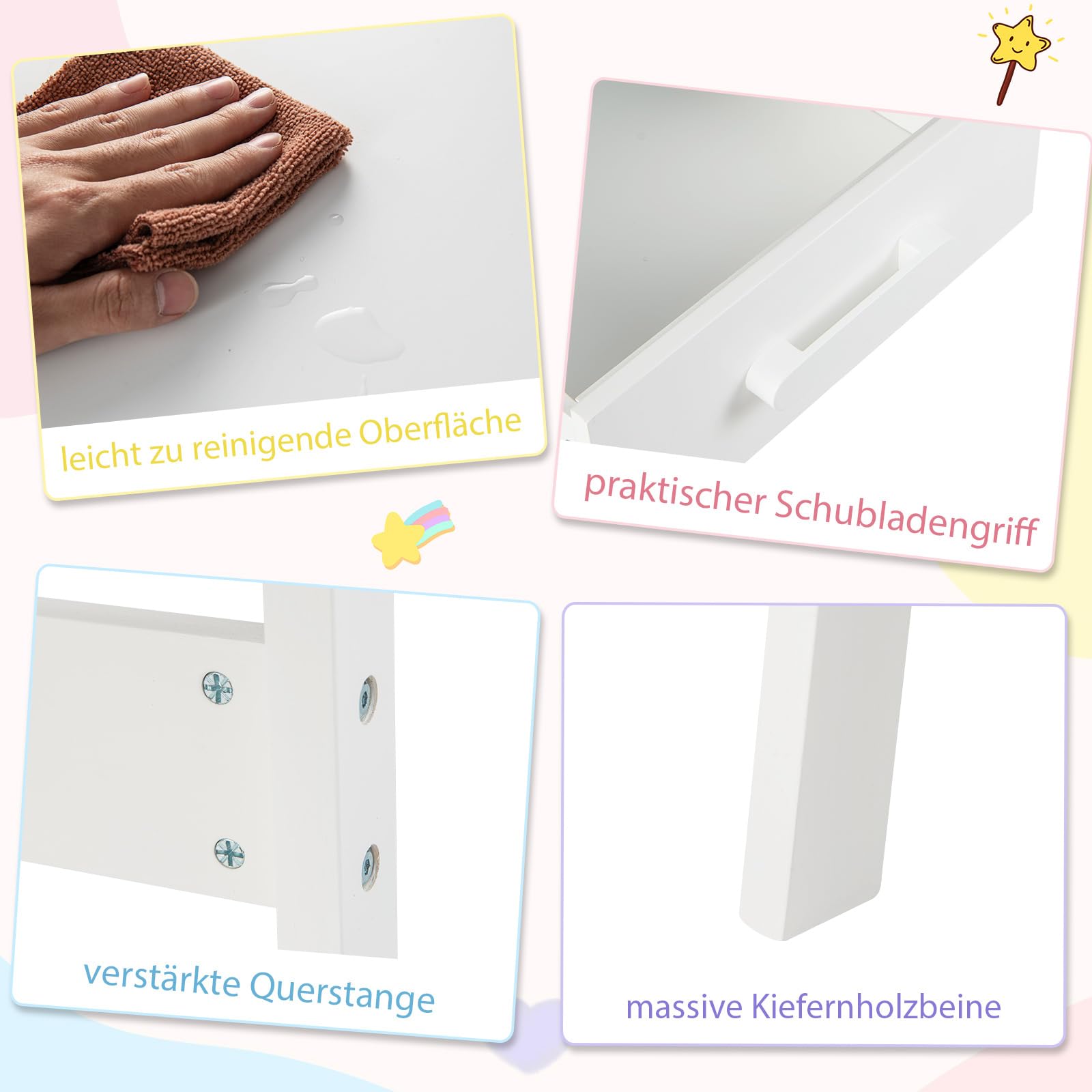 DREAMADE Kinderschreibtisch mit Stuhl, Schülerschreibtischset mit offenes Fach & Schublade, Schreibtisch-Set aus Holz zum Zeichnen, Lernen, Spielen, Studio, Kinderzimmer Kinder Tisch Stuhl Set (Weiß)