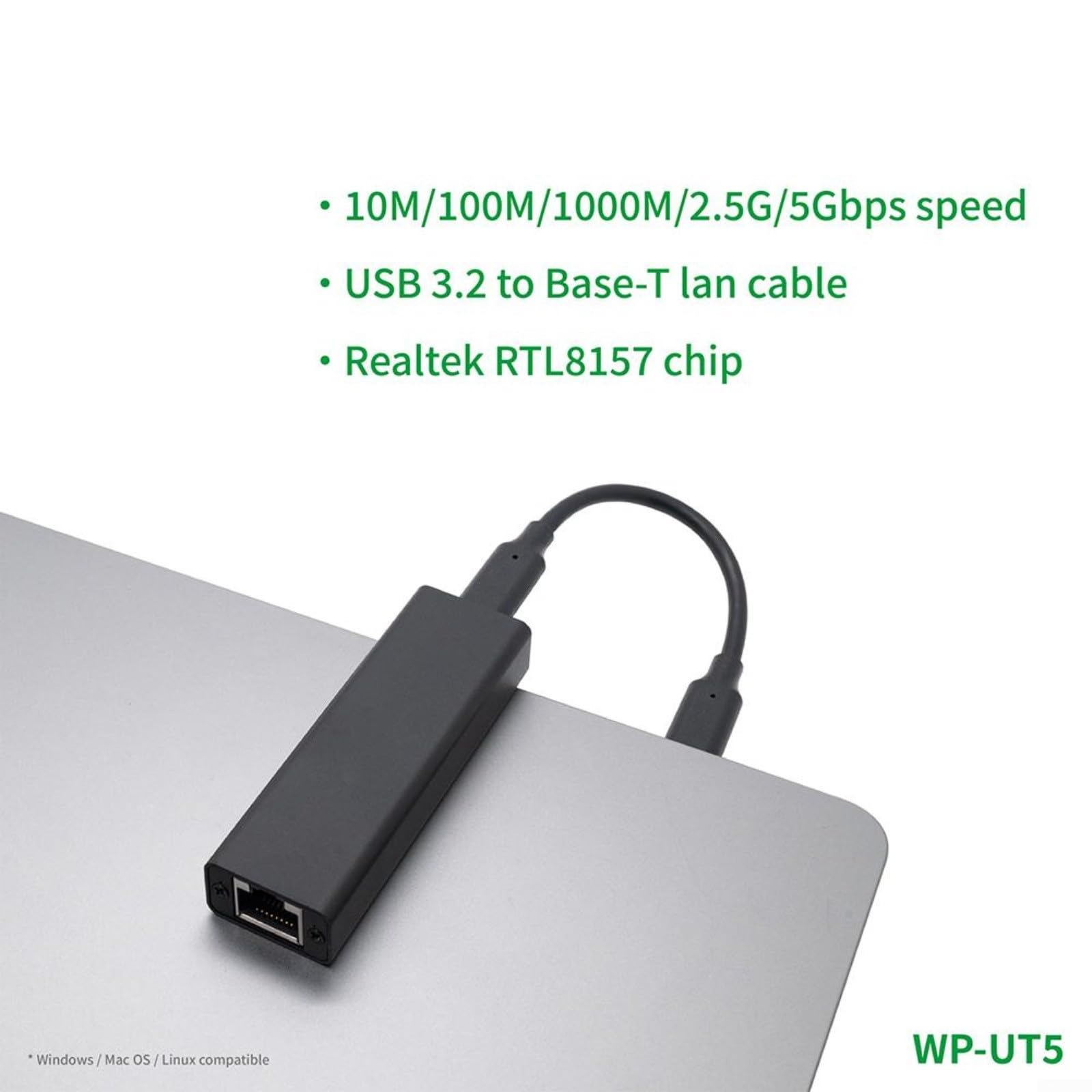 Realtek RTL8157 - Adattatore di rete USB 3.2 a 5GbE, trasferimento dati ad alta velocità da 5 Gbps con cavi A-C e C-C per Windows 11, compatto per le aziende