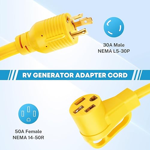 Miniatura 2 de Kohree NEMA L5-30P a 14-50R Cable adaptador de generador, 3 clavijas de 30 amperios con bloqueo giratorio a receptáculo de 50 amperios, STW 10 AWG