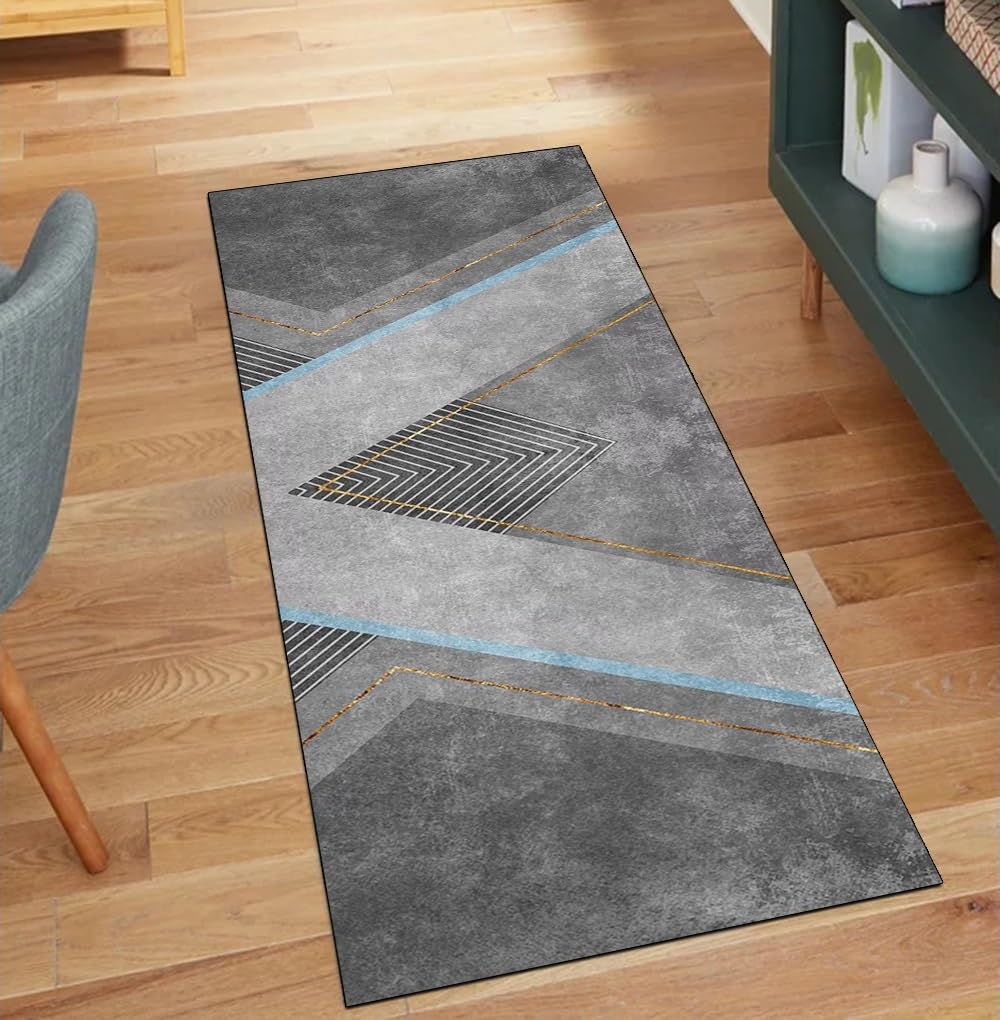 Alfombra de pasillo gris de 90x100 cm lavable y transitable