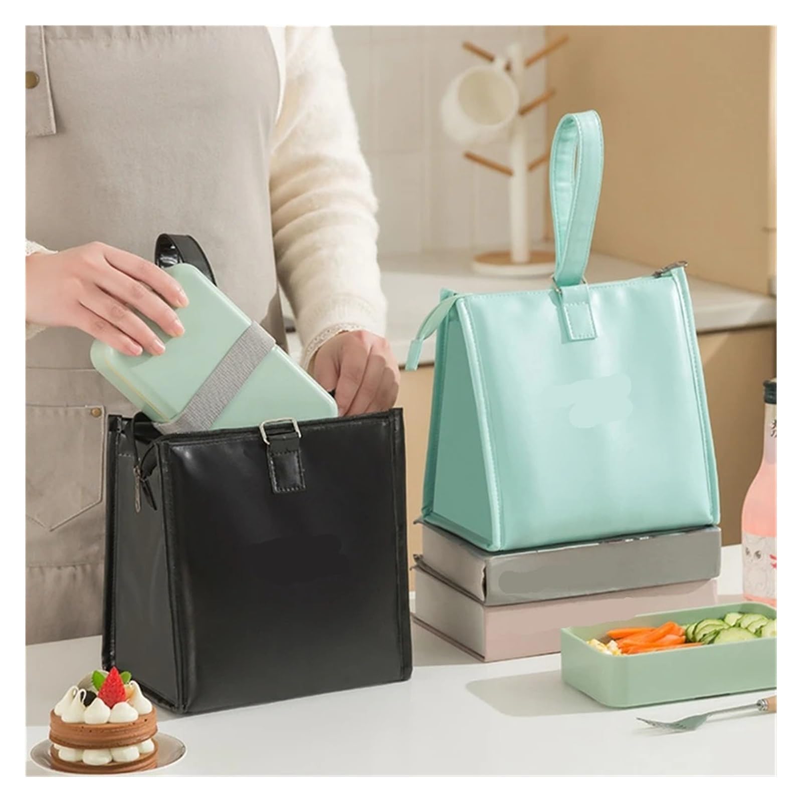 Compatible con bolsa Bento de un hombro, fiambrera, trabajador oficina, transporte, aislamiento térmico(2 Sets Pink)