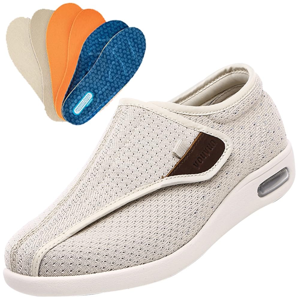 Diabetic Shoes for women with Swollen Feet Shoes for Arthritis in the Feet Mens Orthopedic Trainers Wide Fitting Mens Shoes Mens Womens Adjustable Edema Swollen Slippers ( Color : Beige , Size : 39 EU