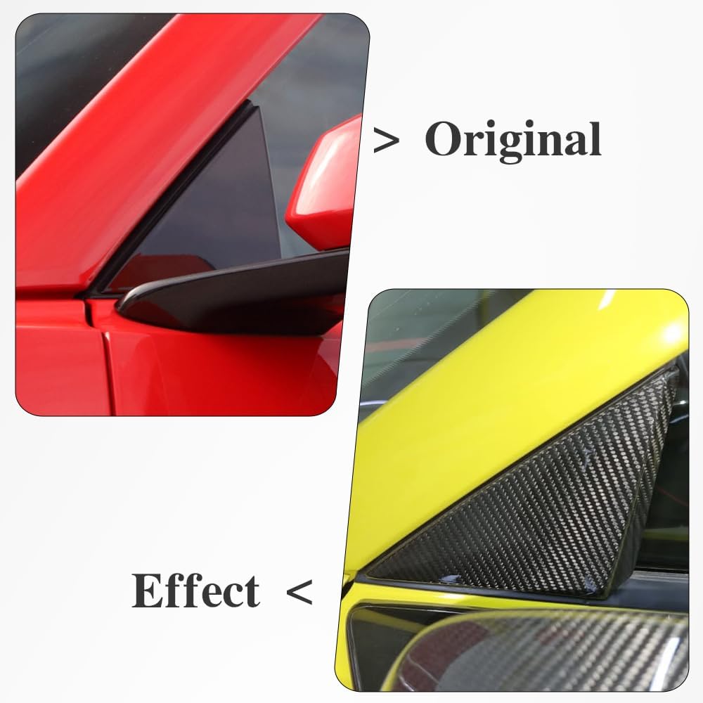 Jogon Carbon Fiber Front Window Triangle Cover Trim for Corvette C8 HTC Coupe Z06 Z51 2020 2021 2022 2023 2024 Exterior A-Pillar Panel Sticker