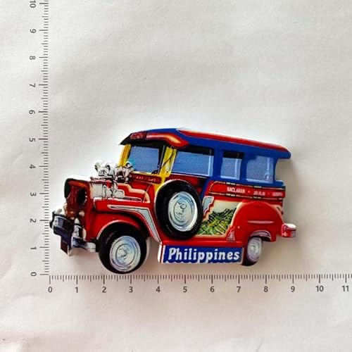 Philippines Jeepney Decorative Souvenir Magnet, Red and Blue, Traditional Transport Design