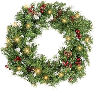 GloBrite Christmas Wreath with 30 LED Lights | Christmas Door Decorations | Christmas Garland Door Wreath, for Window, Wall Decor, Christmas Decorations & Christmas Gifts