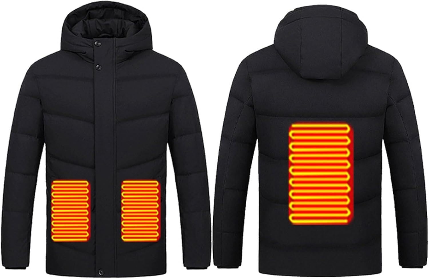 Kurtka grzewcza męska z kapturem 90% puchu kaczego, wiatroodporna, na zewnątrz, na zimę, bez baterii(Noir,XL(72.5-80kg))