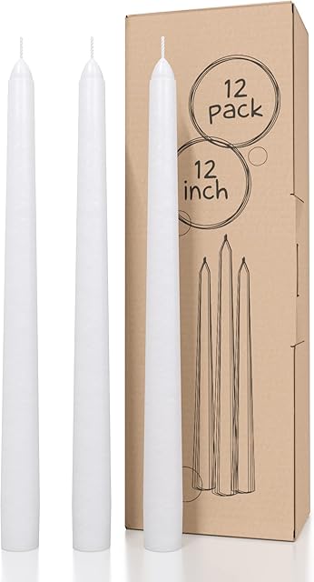CANDWAX 12 inch Taper Candles Set of 12 - Dripless and Smokeless Candle Unscented - Slow Burning Candle Sticks Ideal As Christmas Candles  White Candle Taper