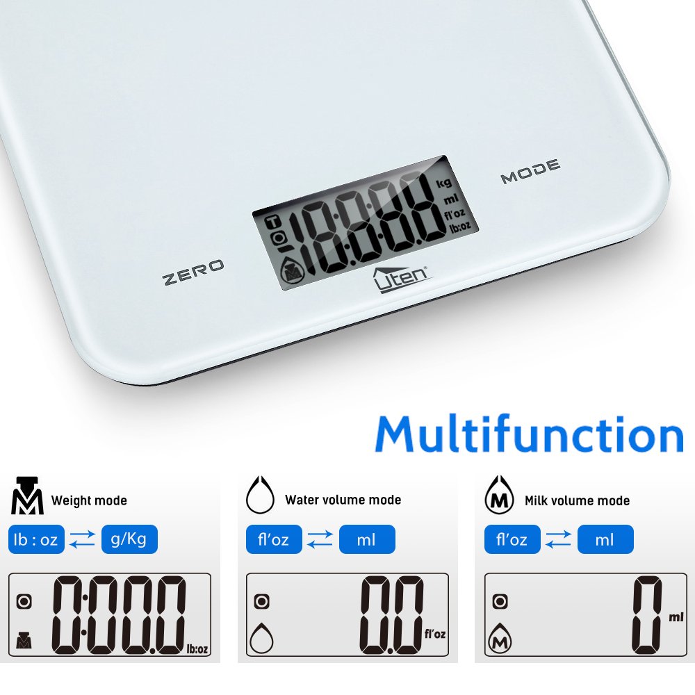 Uten Bilancia da Cucina 8 kg/1g, Bilancia Elettronica Digitale per Misurazioni ad Alta Precisione, Display LED Multifunzione, per Cucina e Pasticceria