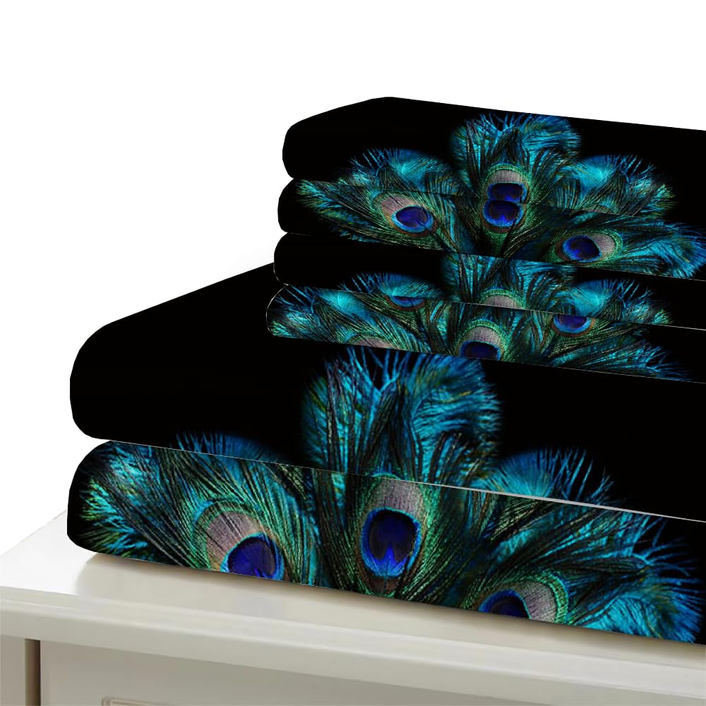 HABEAT 3D BettwäSche Pfau 200x200cm 3teilig Pfau BettwäSche Set mit Reißverschluss Sommer Weich Mikrofaser Winter Warm Bettbezüge mit 2 Kissenbezüge 50x75 cm（Stil 4-10）