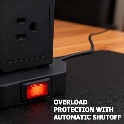 Miniatura 3 de EP Torre de regleta con puertos USB, protector de sobretensiones, cable de alimentación con 9 salidas de CA y 4 USB (3A 1C), cable de extensión de 6