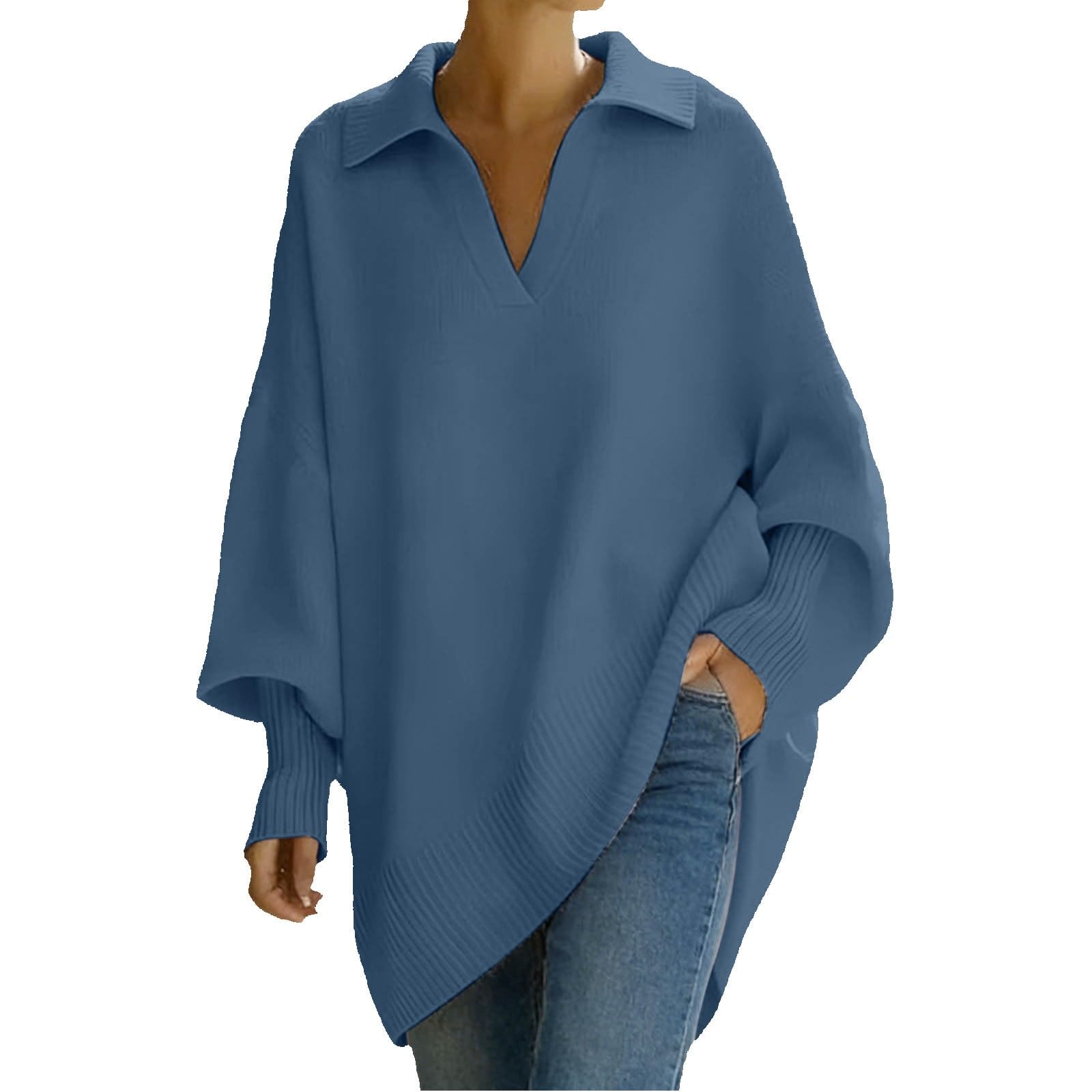 Oversize-Strickpullover mit Langen Ärmeln und Umlegekragen, weich, und locker geschnitten, bequem für Herbst und Winter.