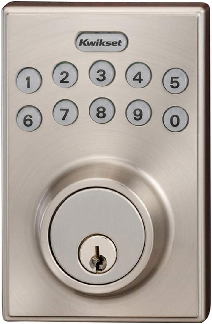 92640-001 Contemporary Electronic Keypad Single Cylinder Deadbolt With 1-Touch Motorized Locking, Satin Nickel