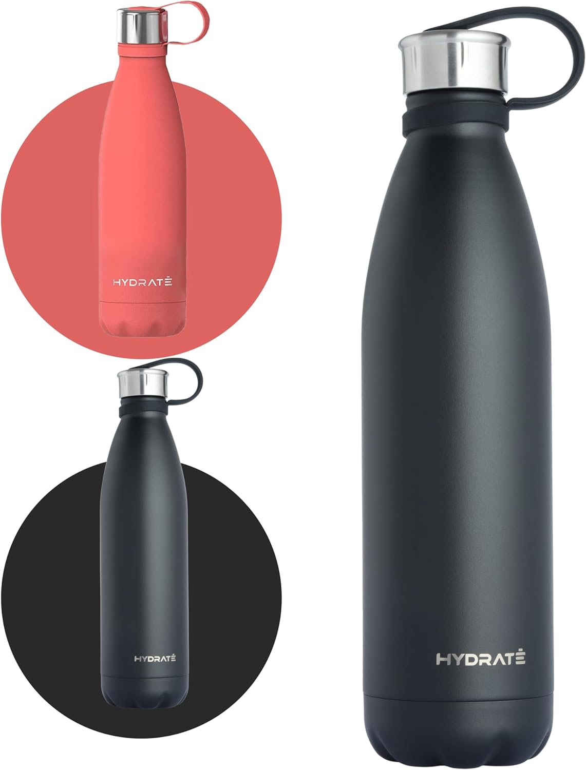 HYDRATE Super Insulated Stainless Steel Water Bottle (17oz Carbon Black) Thumbnail