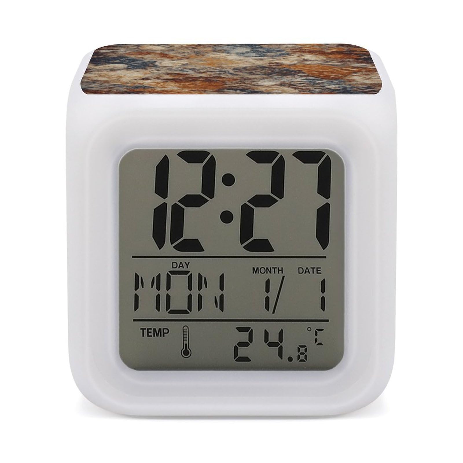 Reloj despertador abstracto de granito LED digital con temperatura para hogar