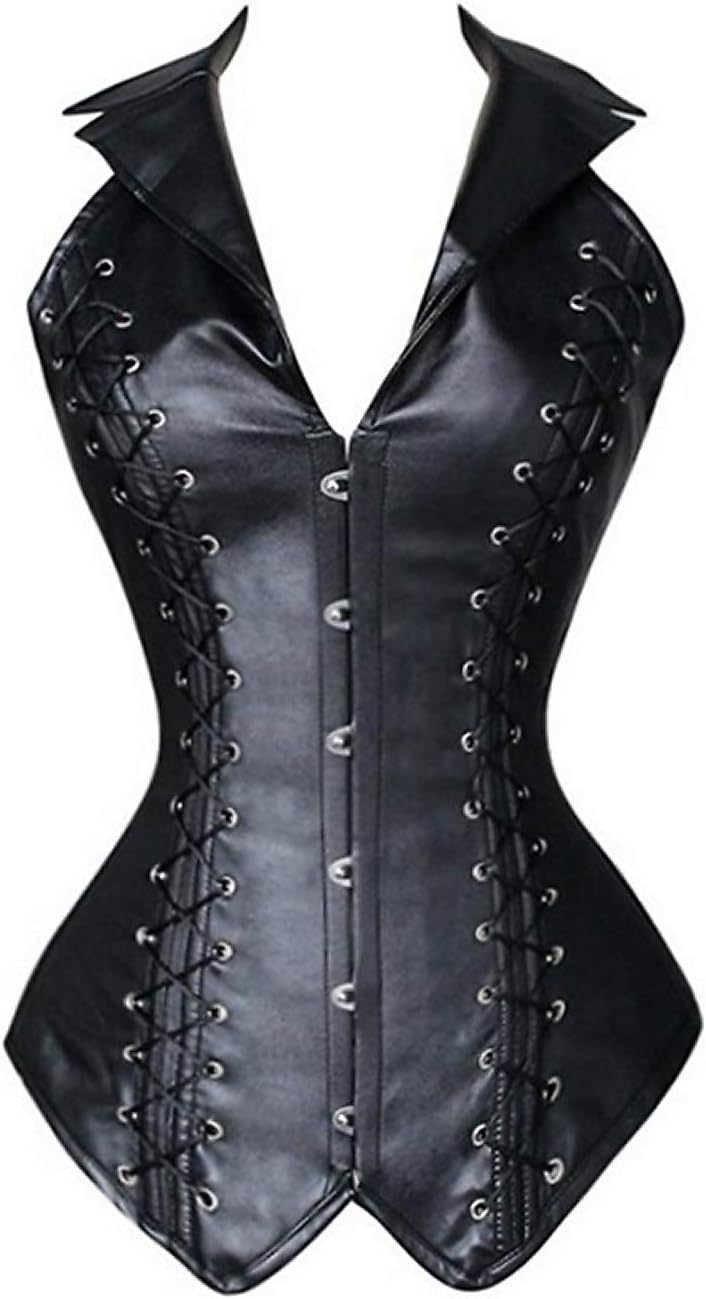 Kimring Women's Gothic Faux Leather Spiral Steel Boned Halter Steampunk Corset