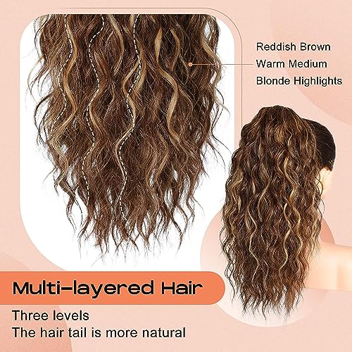 PORSMEER Claw Clip in Ponytail Hair Extensions 18 inches Long Curly Brown Ponytail Multi Layered Natural Fluffy Wave Synthetic Hairpiece for Womens Girls Everyday Wear - Image 2