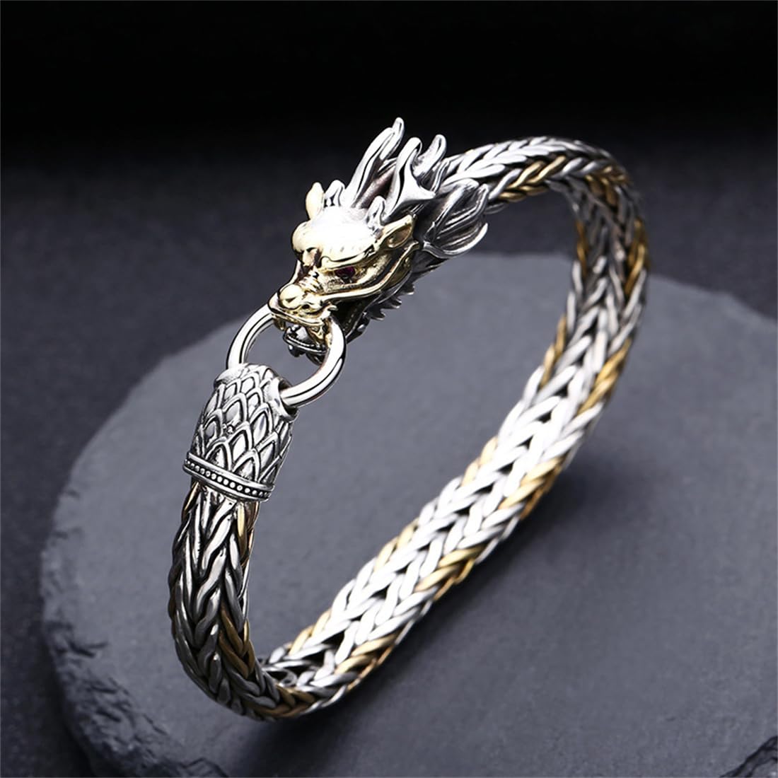 MOCHAMIK Handgewebtes Drachenarmband, personalisiertes Drachenarmband aus S925-Sterlingsilber für Herren