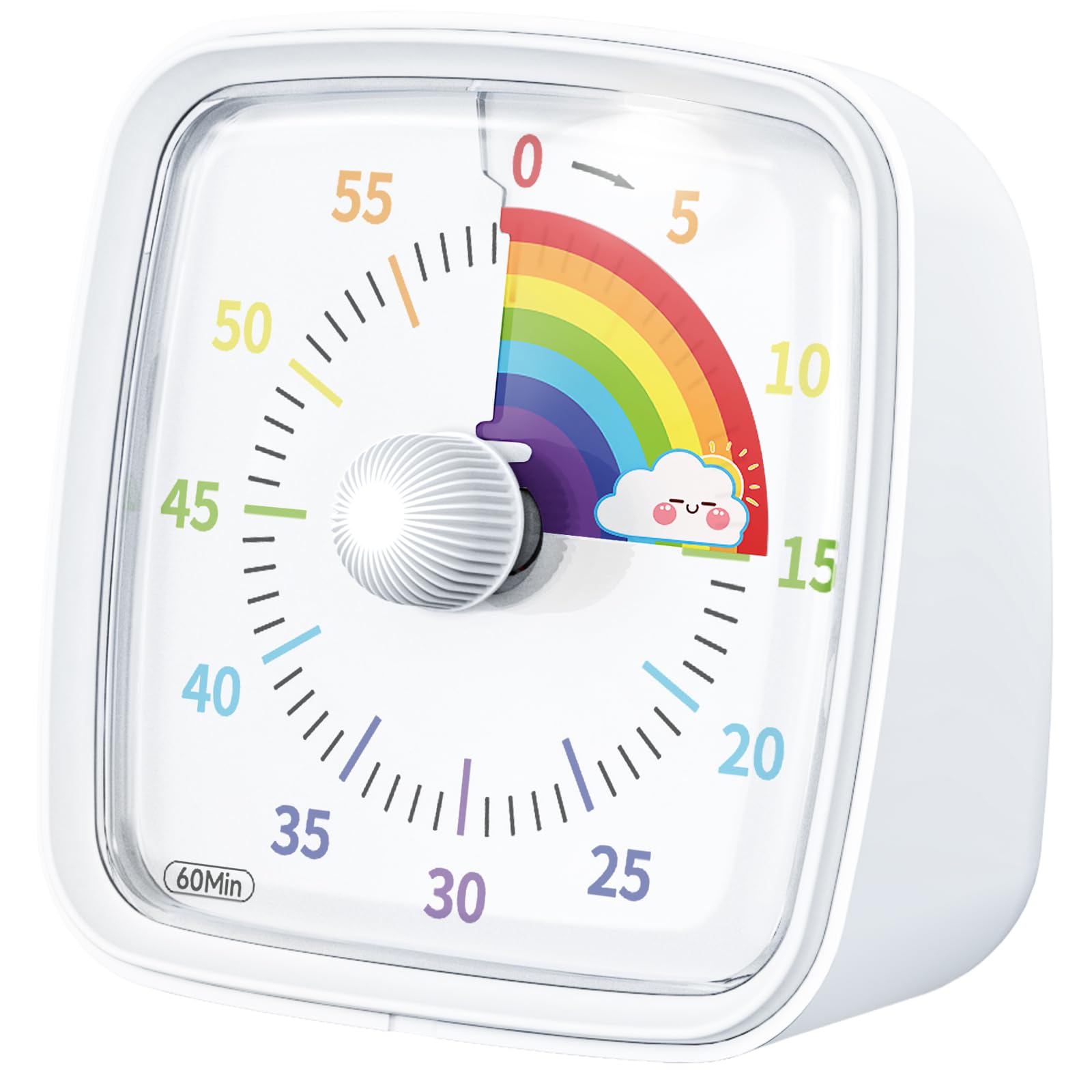 Yunbaoit Visual Timer with Night Light, 60-Minute Rainbow Countdown Timer for Kids and Adults, Time Management Tool for Home, School, Kitchen, or Office (White)