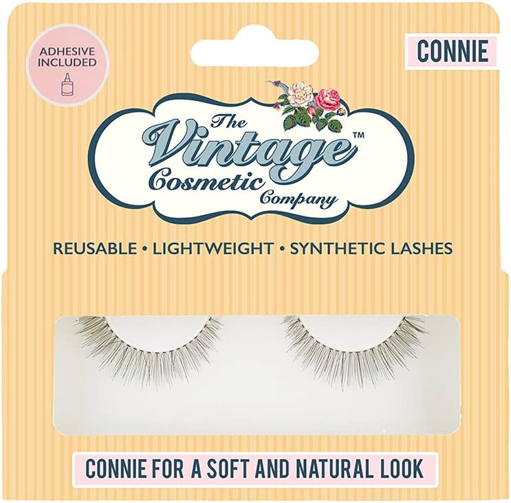 The Vintage Cosmetic Company | Connie Reusable Lashes | Synthetic False Strip - Latex Free Adhesive Included | Easy to Apply & Remove | Light weight & Comfortable | For Natural Soft/Subtle Look | 9 mm