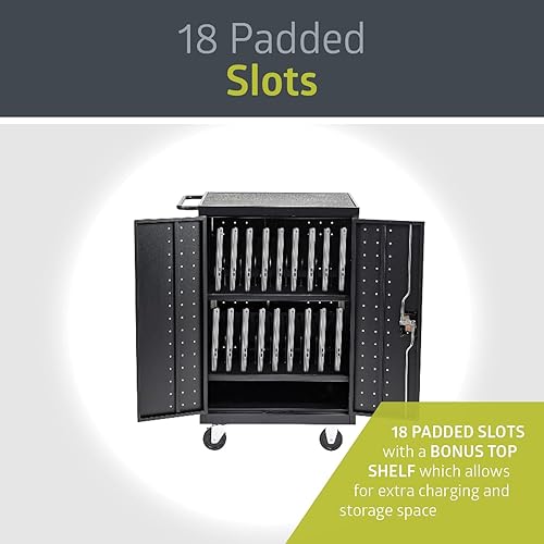 Miniatura 5 de Pearington 18TABLET-01 18 Bay, carro cargador de computadoras y tabletas (40 pulgadas alto x 21 pulgadas ancho x 25.7 pulgadas largo). Color negro