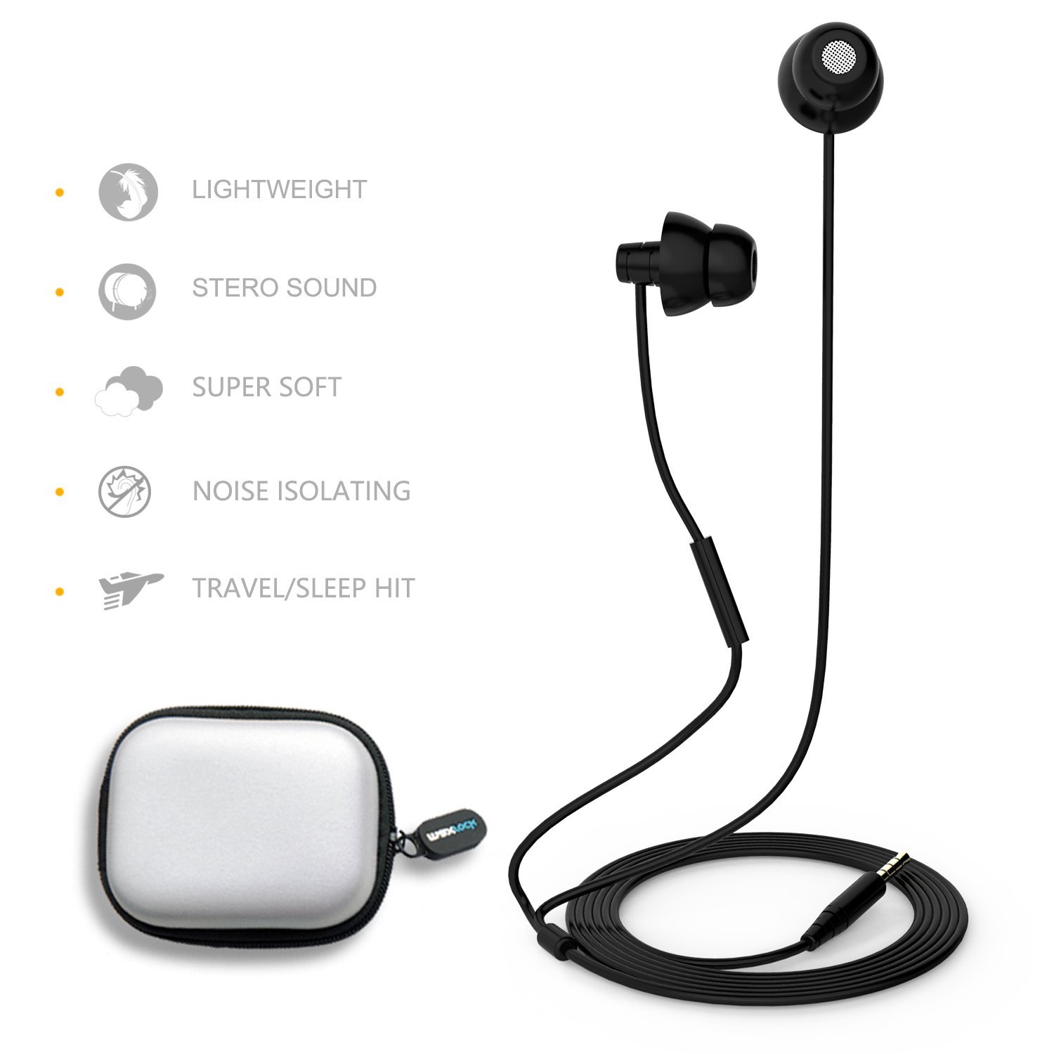MAXROCK Ecouteurs Intra-auriculaires Stéréo avec Micro Integré, Ecouteurs pour Sommeil, Oreillettes en Silicone Ultra Léger et Confortable,Casque de Réduction du Bruit, Oreillettes de 3.5mm Jack pour Iphone,Huawei,Samsung,Tablette, PC（Noir）