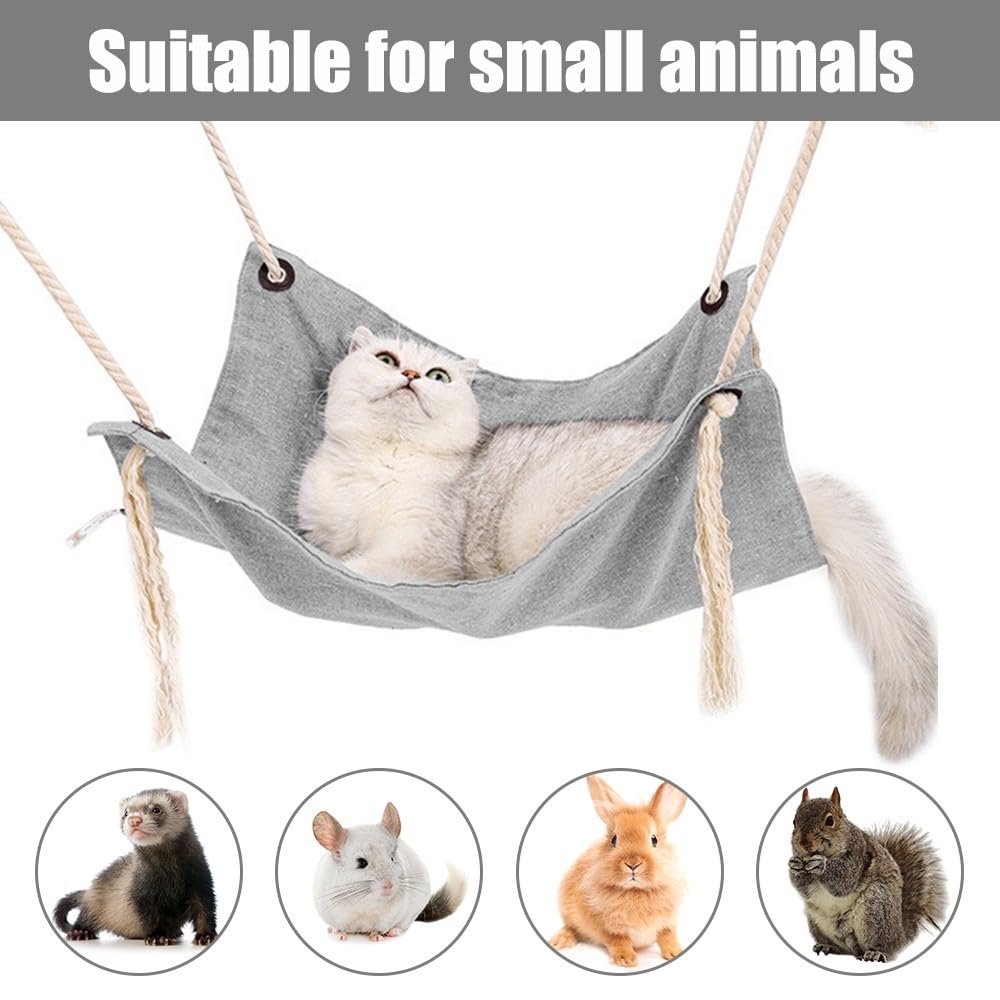 DONGKER Hamac Cage pour Chat,Nid Suspendu Respirant pour Animaux de Compagnie en Coton et Lin avec 4 Crochets pour Chats de Moins de 7Kg/15 Lbs Lapins Furets Chinchillas