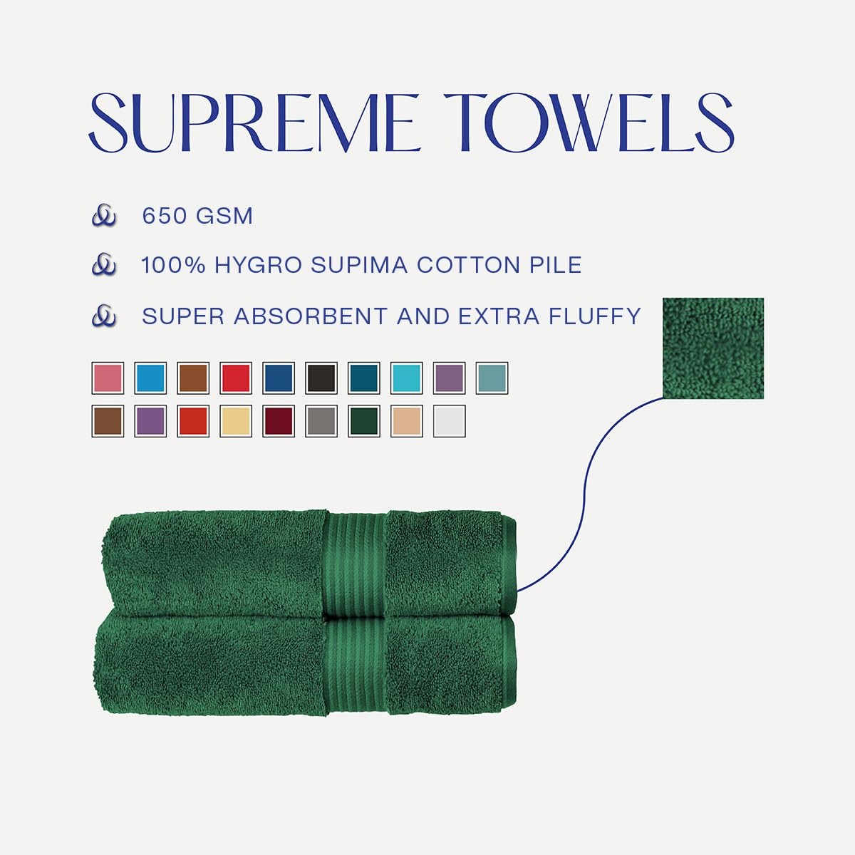 Christy Supreme Hygro 6 Piece Towel Set | Spruce Green | 100% Luxury Supima Cotton | Ultra Soft | Super Absorbent | 650GSM | 2 Bath Towels 2 Hand Towels 2 Face Cloths — view 5