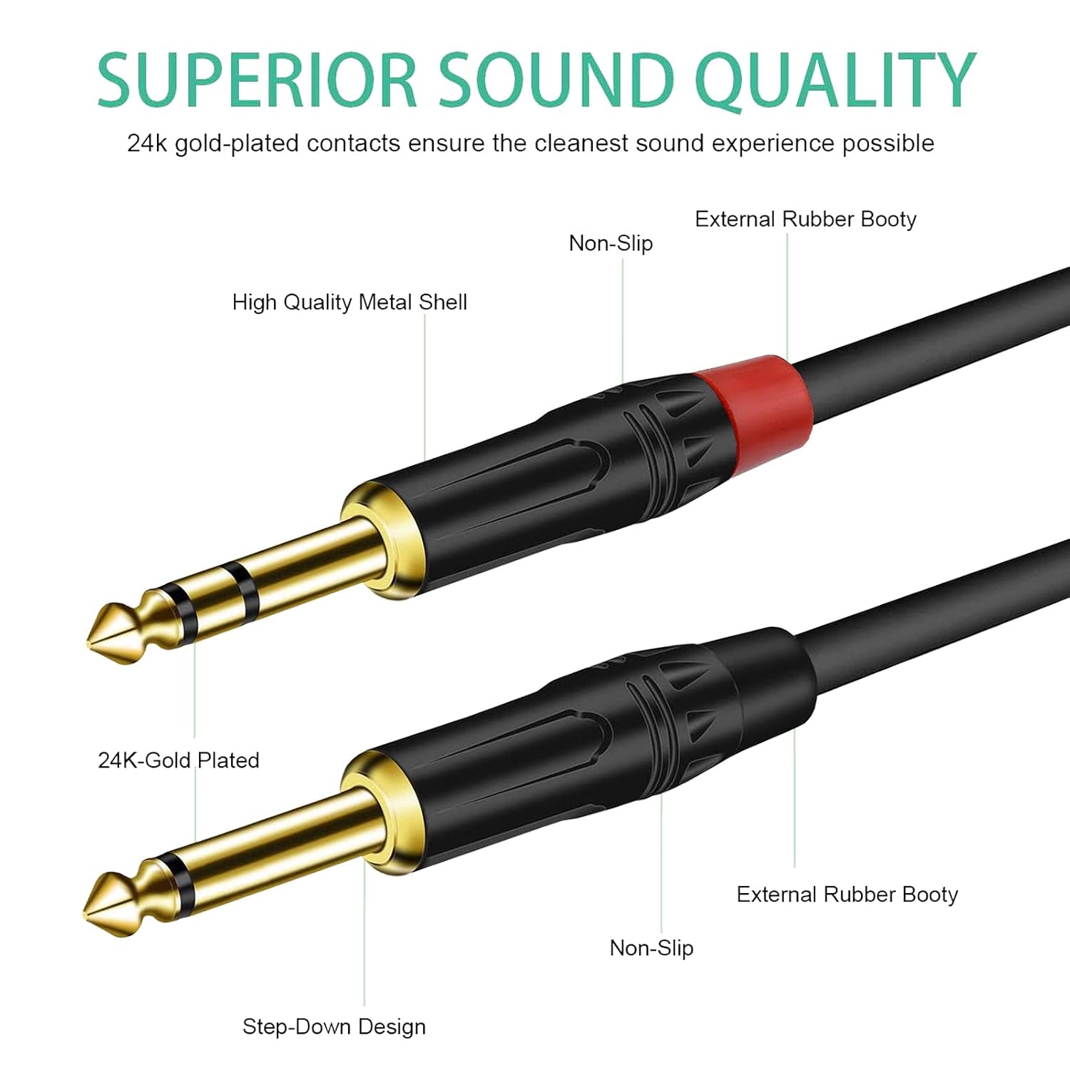 (20FT / 1PACK) 1/4 inch TRS Stereo Y Splitter Insert Cable, Gold Plated Audiowave Series 6.35mm TRS Male to Dual 6.35mm TS Male Mono Breakout Cable, Audio Cord