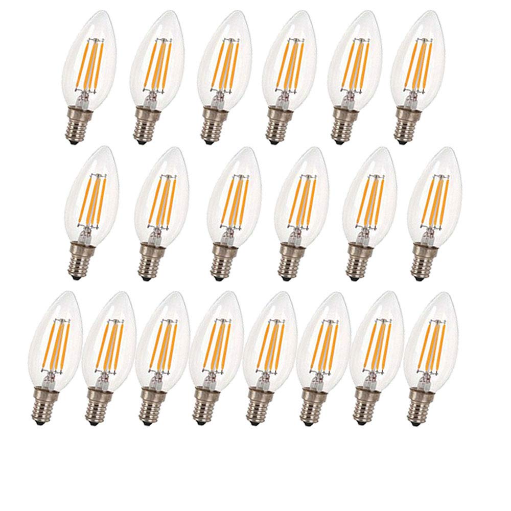 Ruihua - Bombilla LED con punta E14, 2700 K, 4 W (equivalente a halógeno 40 W), 20 paquetes de bombilla retro de bajo consumo C35, rosca Edison pequeña 400 lm, no regulable.
