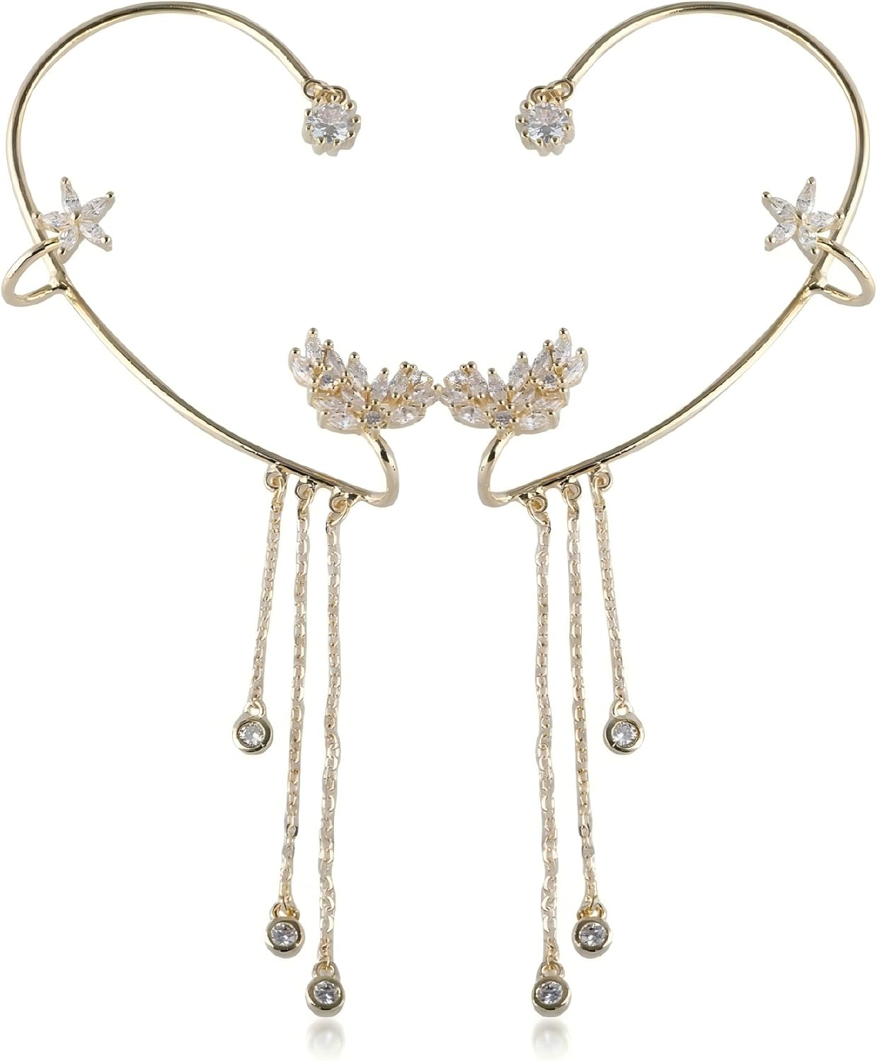 FRESHME Ear Cuffs Non Piercing - Ear Wrap with Tassel and Glitter Rhinestone Ears Jewelry for Bridal Wedding Prom Party