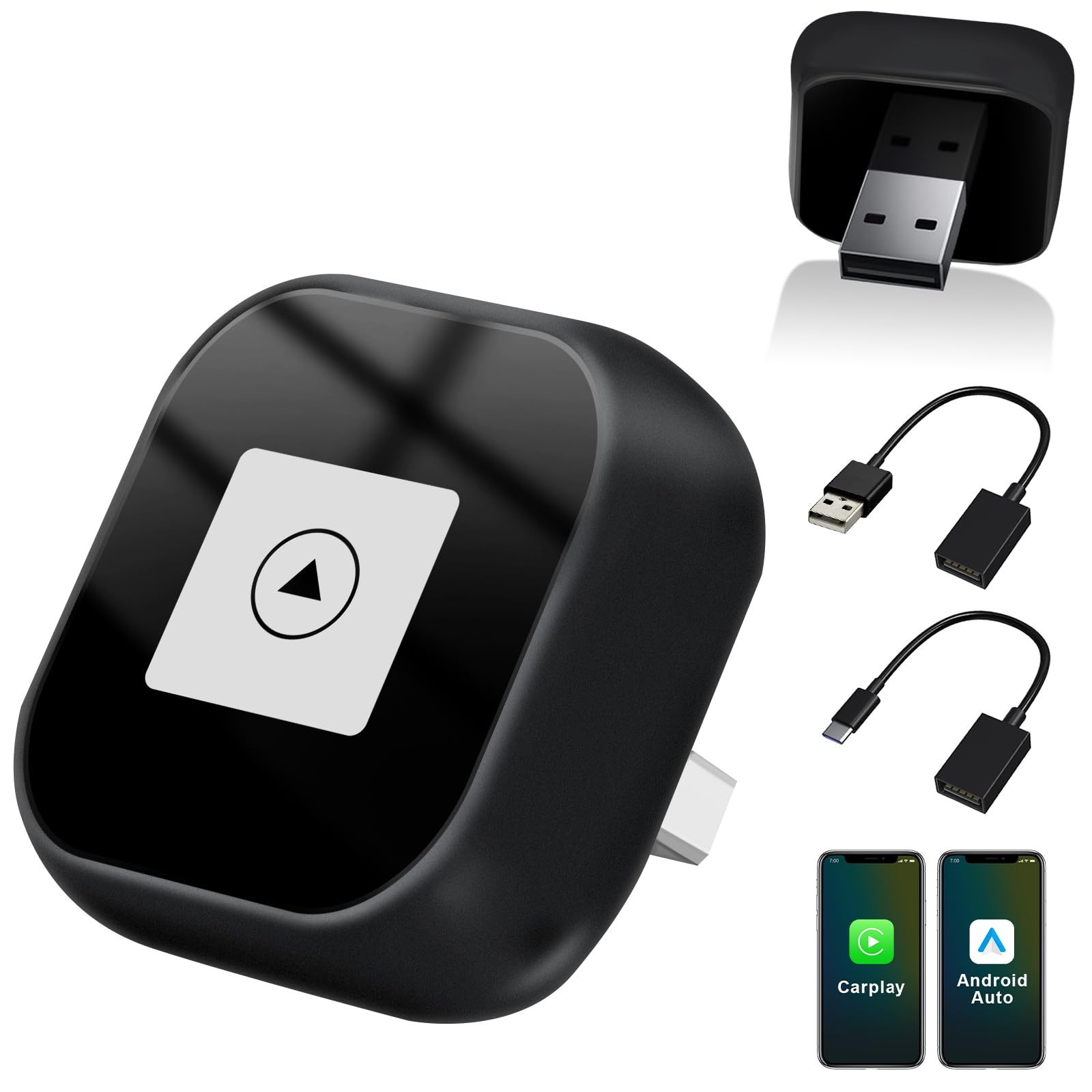 Adattatore 2 In 1 Wireless Carplay E Android Auto, Mini Carplay Aggiornato 2025, Converte Da Cablato A Wireless, Plug & Play, Connessione Automatica, Compatto, Per Iphone E Android (Nero Opaco)