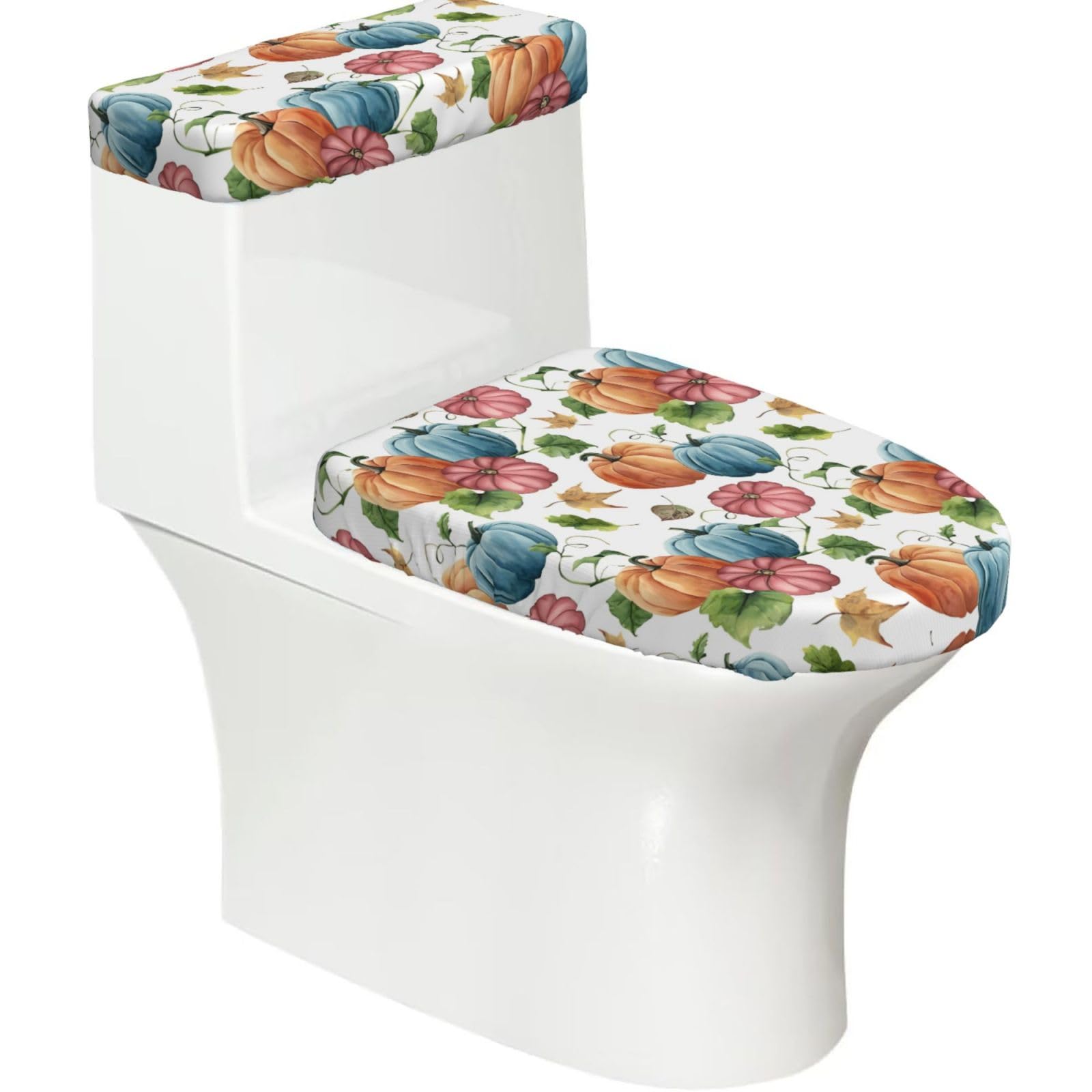 Mrowyc Black Watercolor Bright Pumpkin Printed Toilet Seat Set - Set Of 2 - Universal Toilet Seat Cover - Housewarming Birthday Christmas Gift