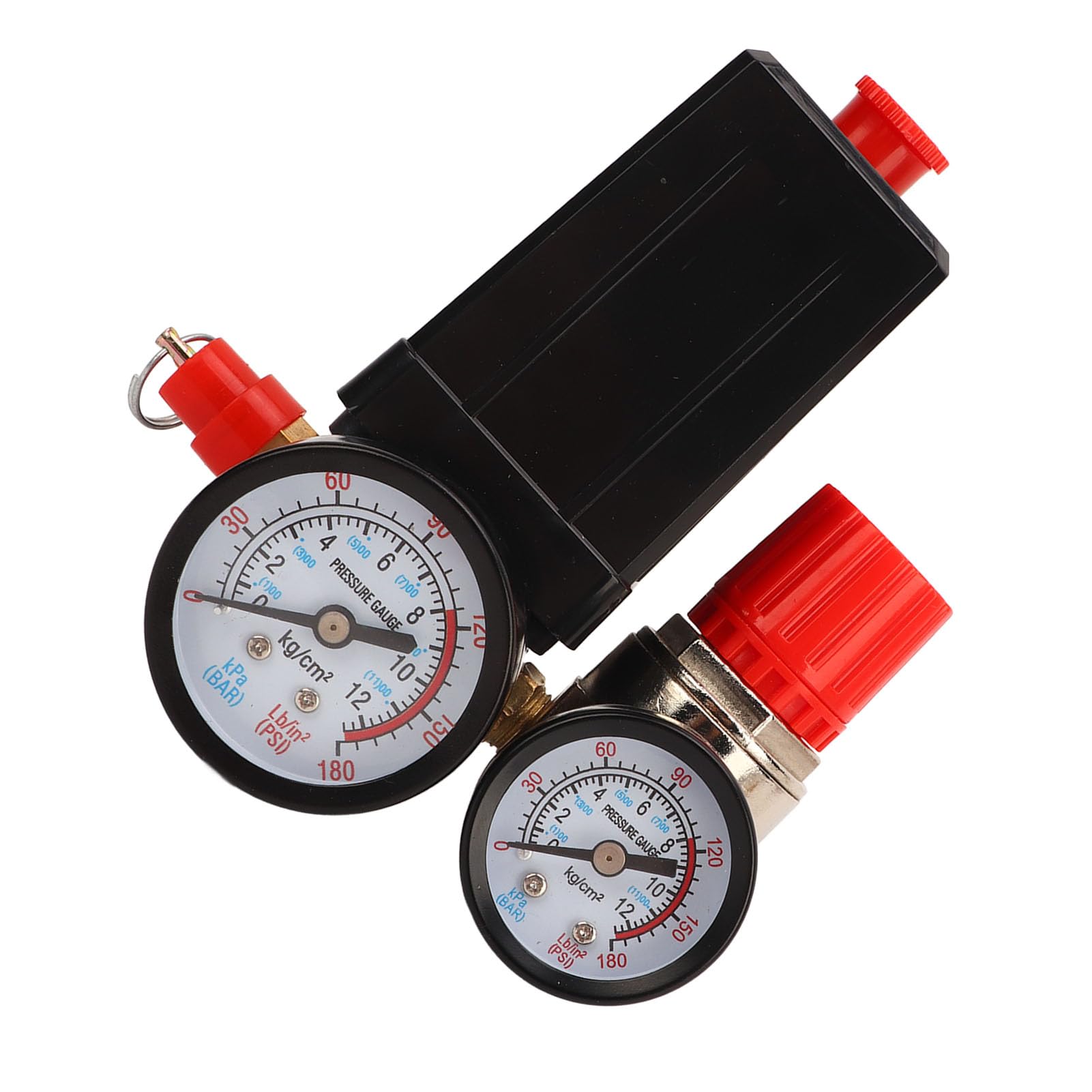Interruptor de presión del compresor de aire Válvula de control automático de 4 vías 0180PSI con manómetro Construcción de aleación de zinc resistente para compresores de a