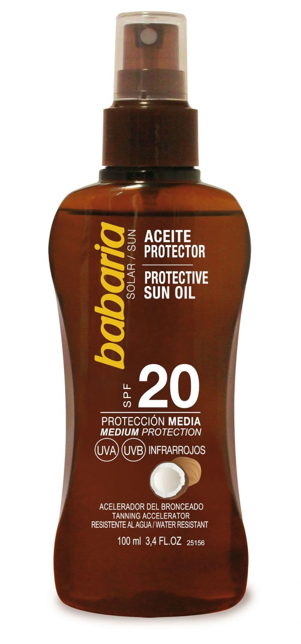 Babaria Aceite Protector Solar Coco Spf20, Blanco, 100 Mililitros
