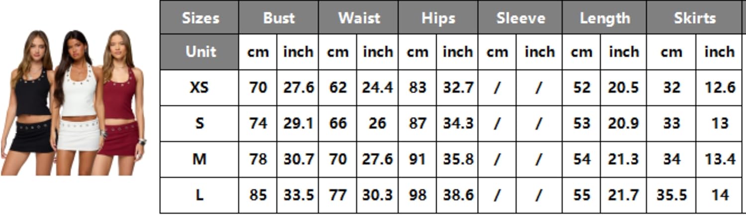 Women's 2 Piece Outfits Ribbed Eyelet Halter Crop Top Matching Bodycon Mini Skirt Skort Set Casual Vacation Club Going Out - Image 6