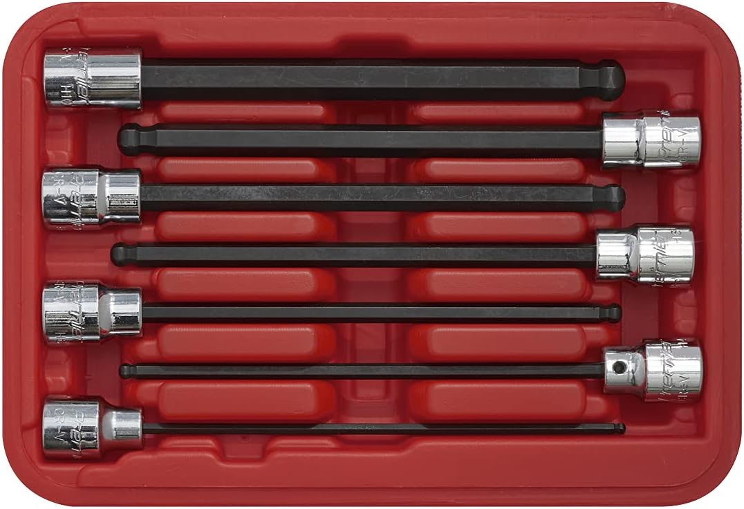 Sealey AK62257 7 Piece 3/8-inch Sq Drive 150 mm Ball-End Hex Socket Bit Set - Metric, Silver