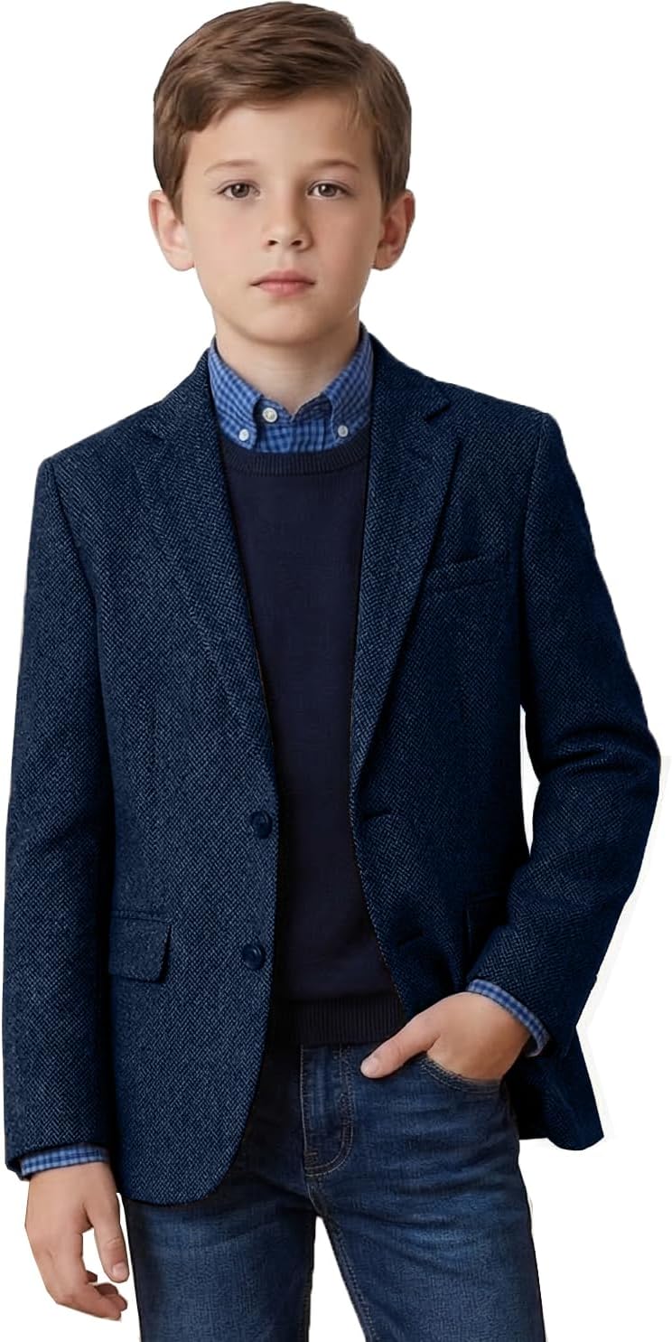 Tweed Herringbone Boys Blazer Classic Jacket for Boy Casual Jacket Formal Tweed Patterned Sport Coat